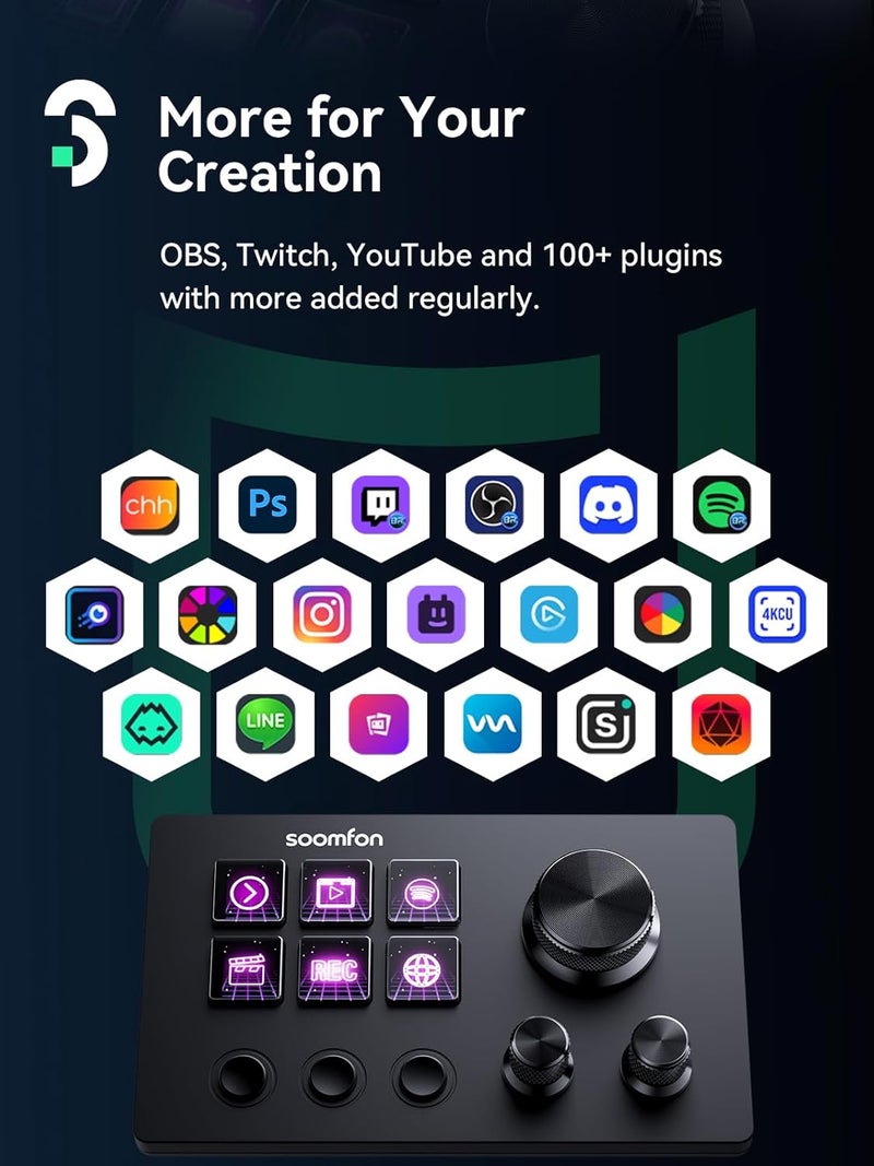 SOOMFON Stream Controller SE Stream Control Deck with 6 Customizable LCD Macro Keys to Trigger Actions in OBS Twitch YouTube for Content Creators Streaming Gaming Compatible with PC & Mac - Image 4